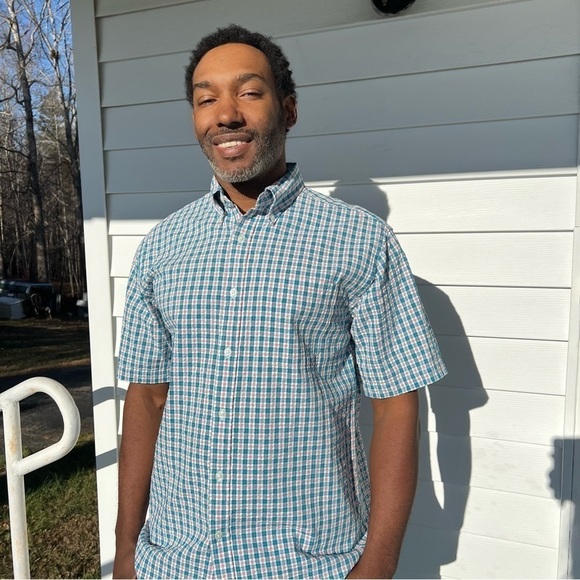 LL Bean Blue White Plaid Short Sleeve Shirt | Casual Cotton Shirt | Summer Shirt - Picture 11 of 11